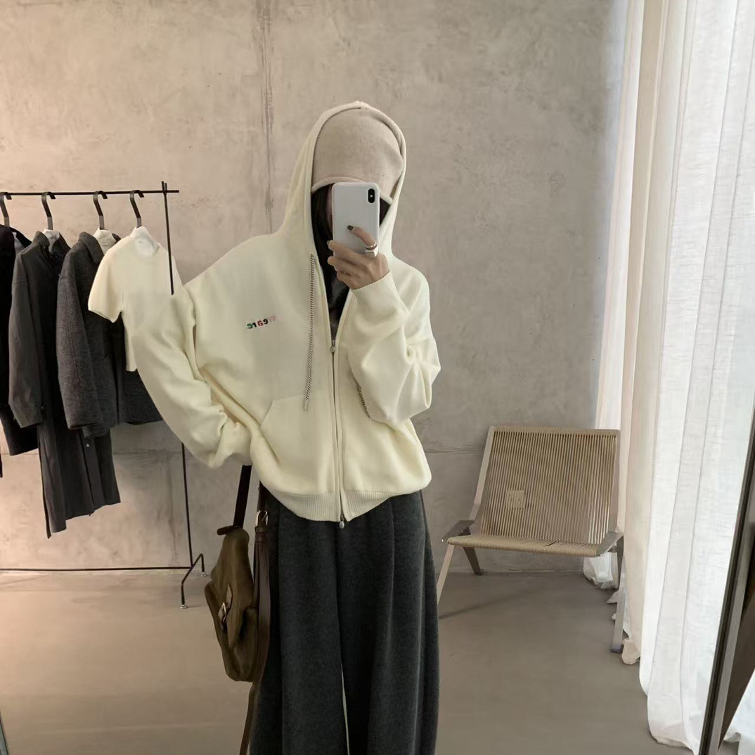 lovely@m3689 韩系简约百搭刺绣拉链连帽外套 12-19