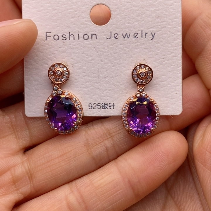 水晶耳饰银S925镶嵌天然水晶耳饰