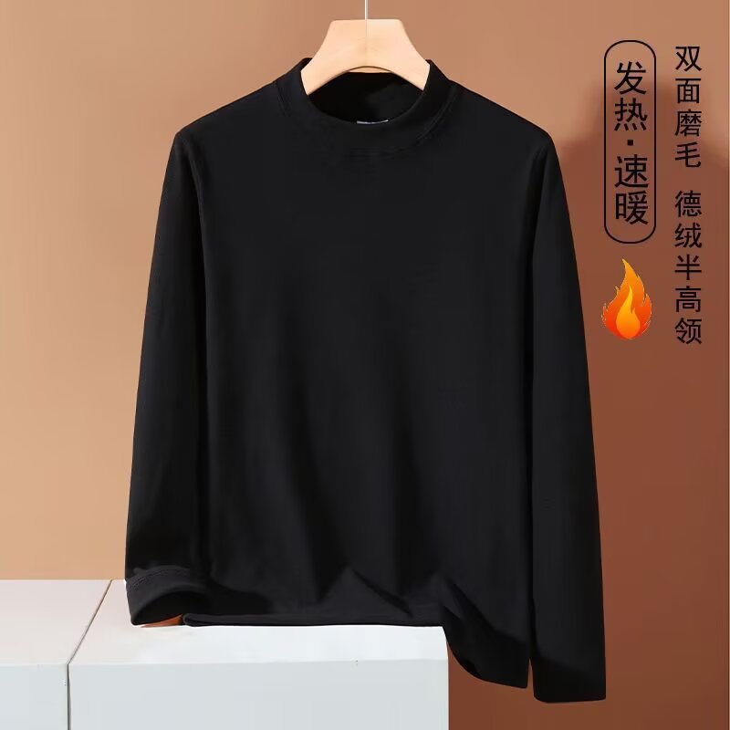 秋冬加厚双面德绒半高领长袖打底衫男女同款双面磨毛保暖发热T恤