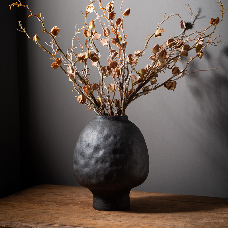 景德镇黑色蘑菇异形陶瓷花瓶水培插花禅意中式摆件高温烧制