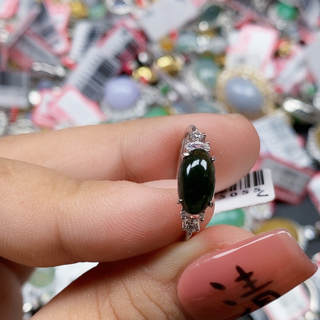 翡翠银S925镶嵌戒指天然A货缅甸翡翠