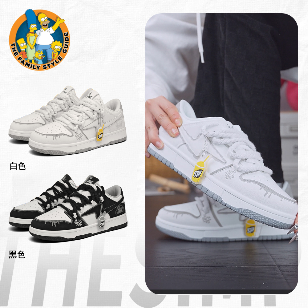 THESIMPSONS休闲鞋子男士爆款2025新款正品经典小白鞋双鞋带板鞋 