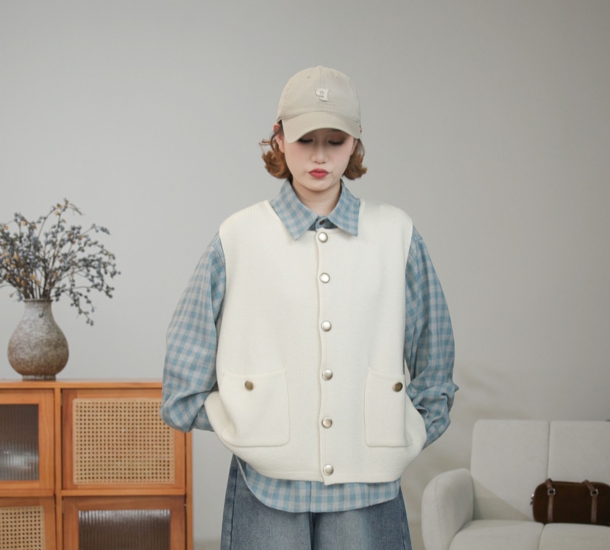 秋冬复古纽扣设计感叠穿坎肩针织马甲