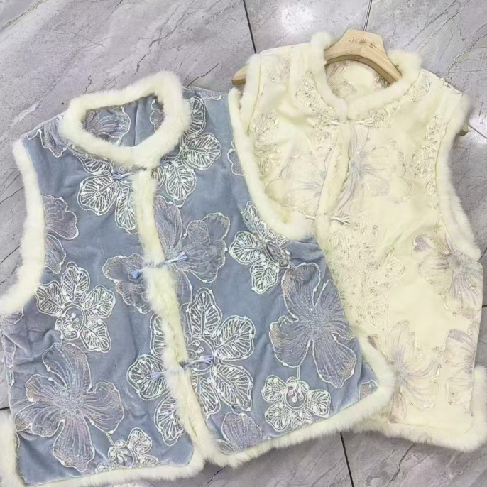 厚款加棉兔毛马甲新中式31050