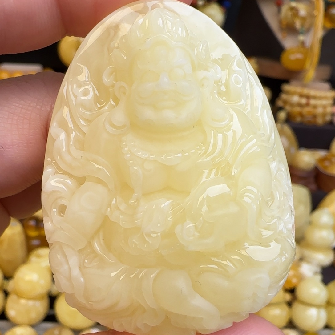 琥珀未镶嵌吊坠(赠链)天然蜜蜡黄财神吊坠