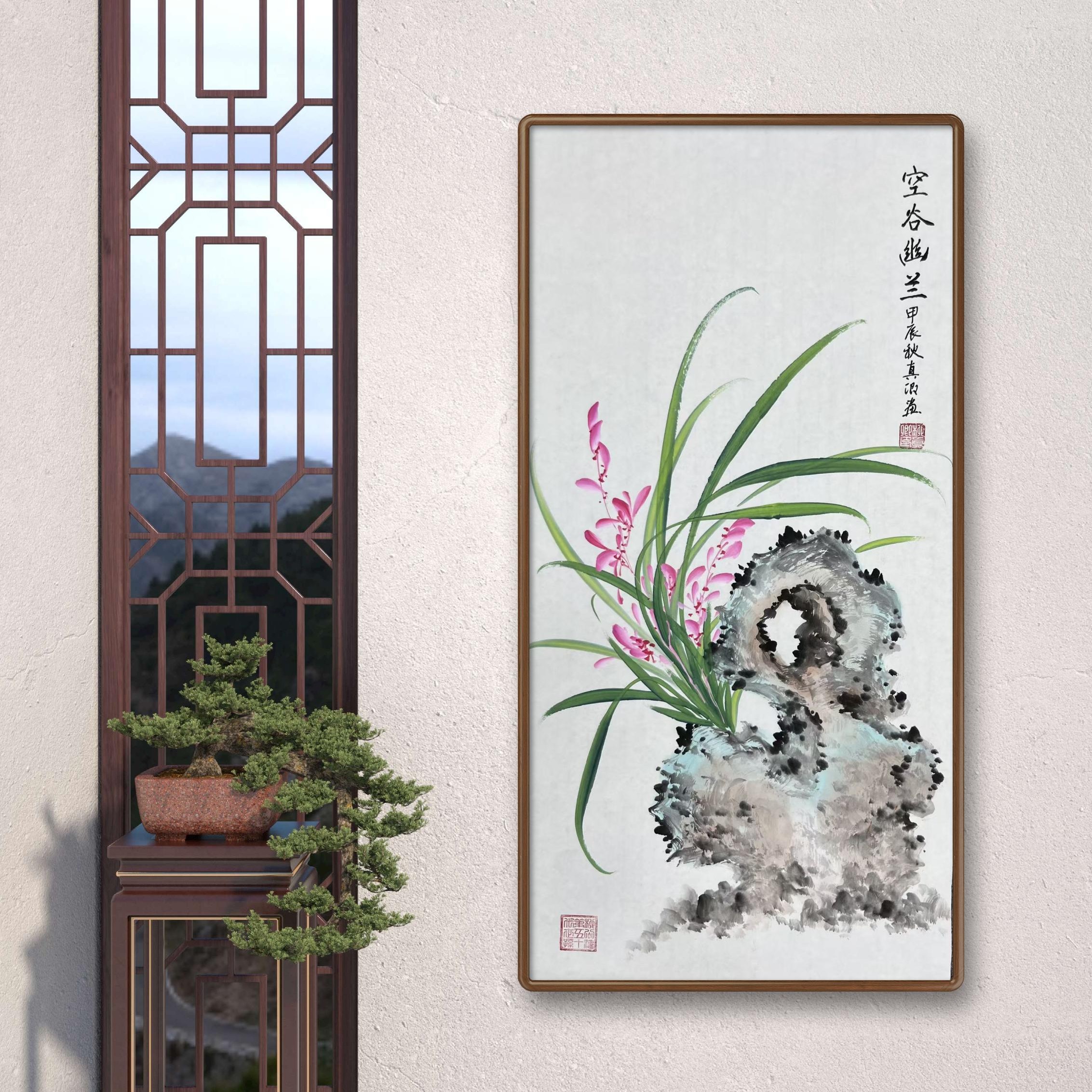 《空谷幽兰》柳真卿纯手绘画画69*35cm未装裱（框是效果图）