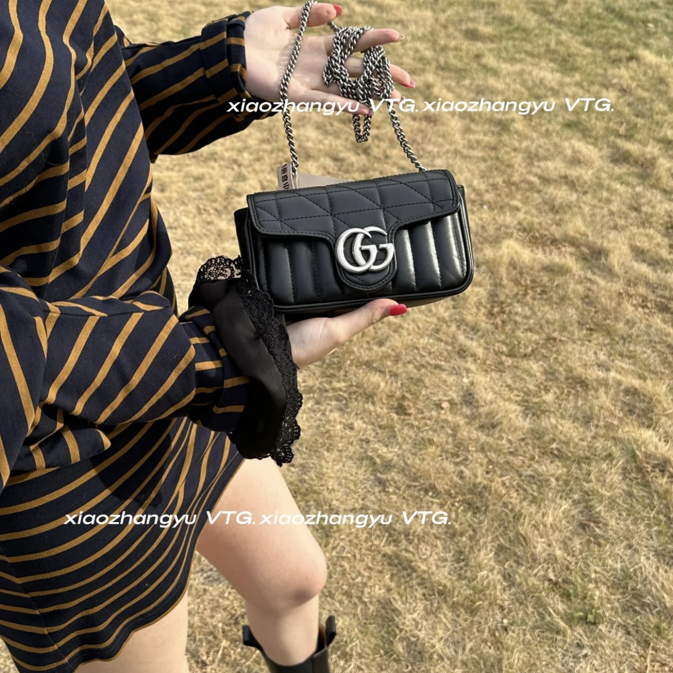 99新 GUCCI/古驰 黑银马蒙mini/98-99新/龙虾扣在