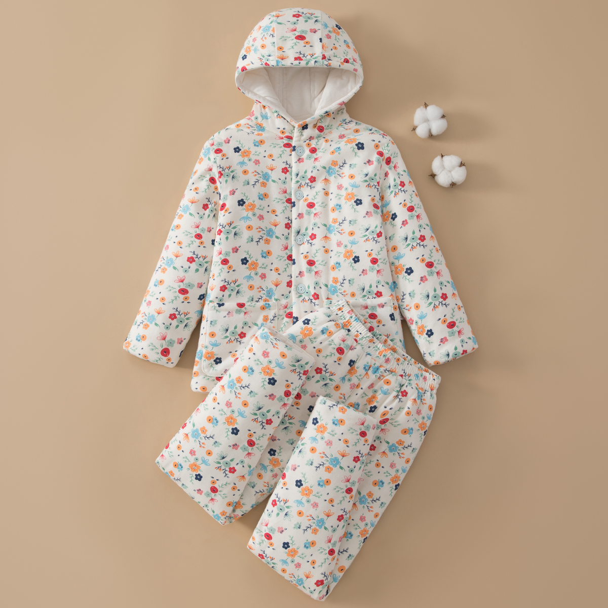 纯棉花棉袄棉裤套装冬季新款夹棉保暖连帽棉衣中大童学生内胆棉服