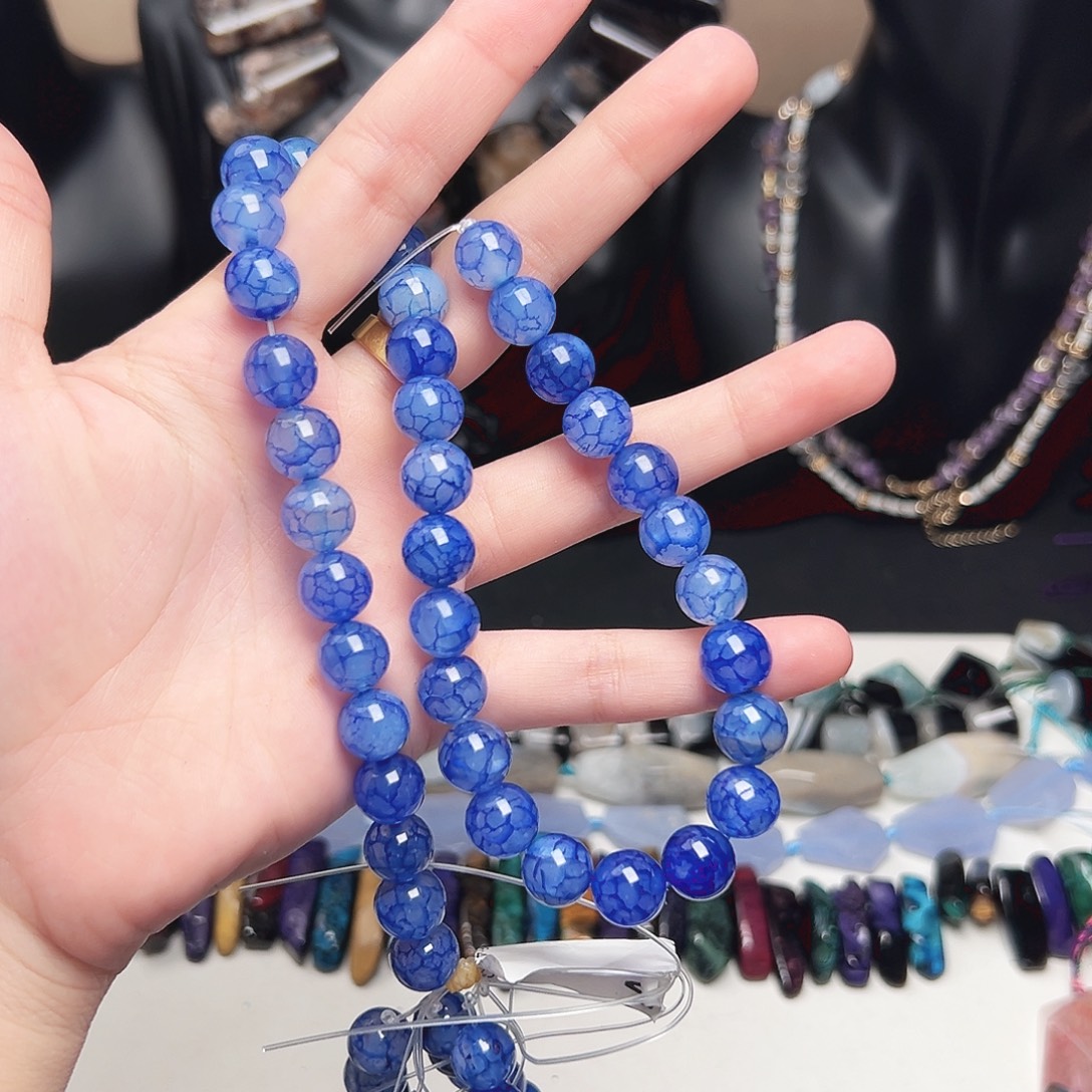 玛瑙/玉髓未镶嵌珠宝半成品c495 10m 深蓝龙鳞纹一天