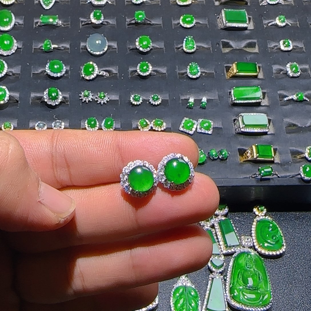 遂***可翡翠银S925镶嵌耳饰