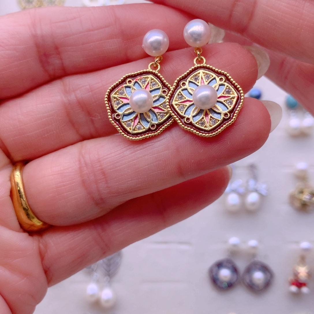 淡水珍珠耳饰合金