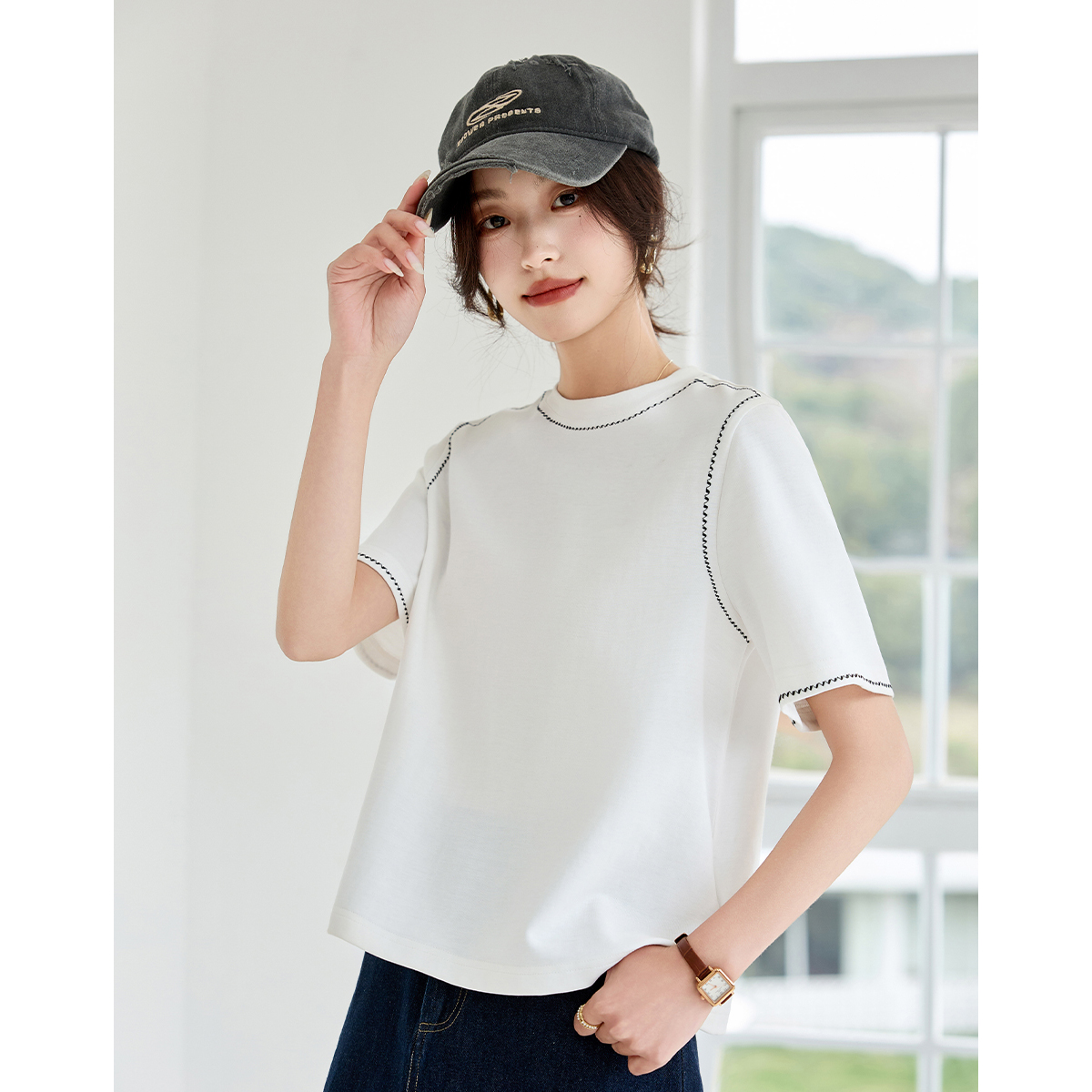 【籽言专属】撞色休闲短袖T恤女AN25X5020