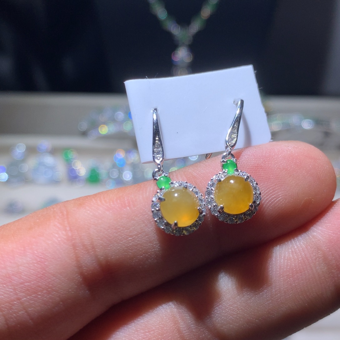 翡翠银S925镶嵌耳饰