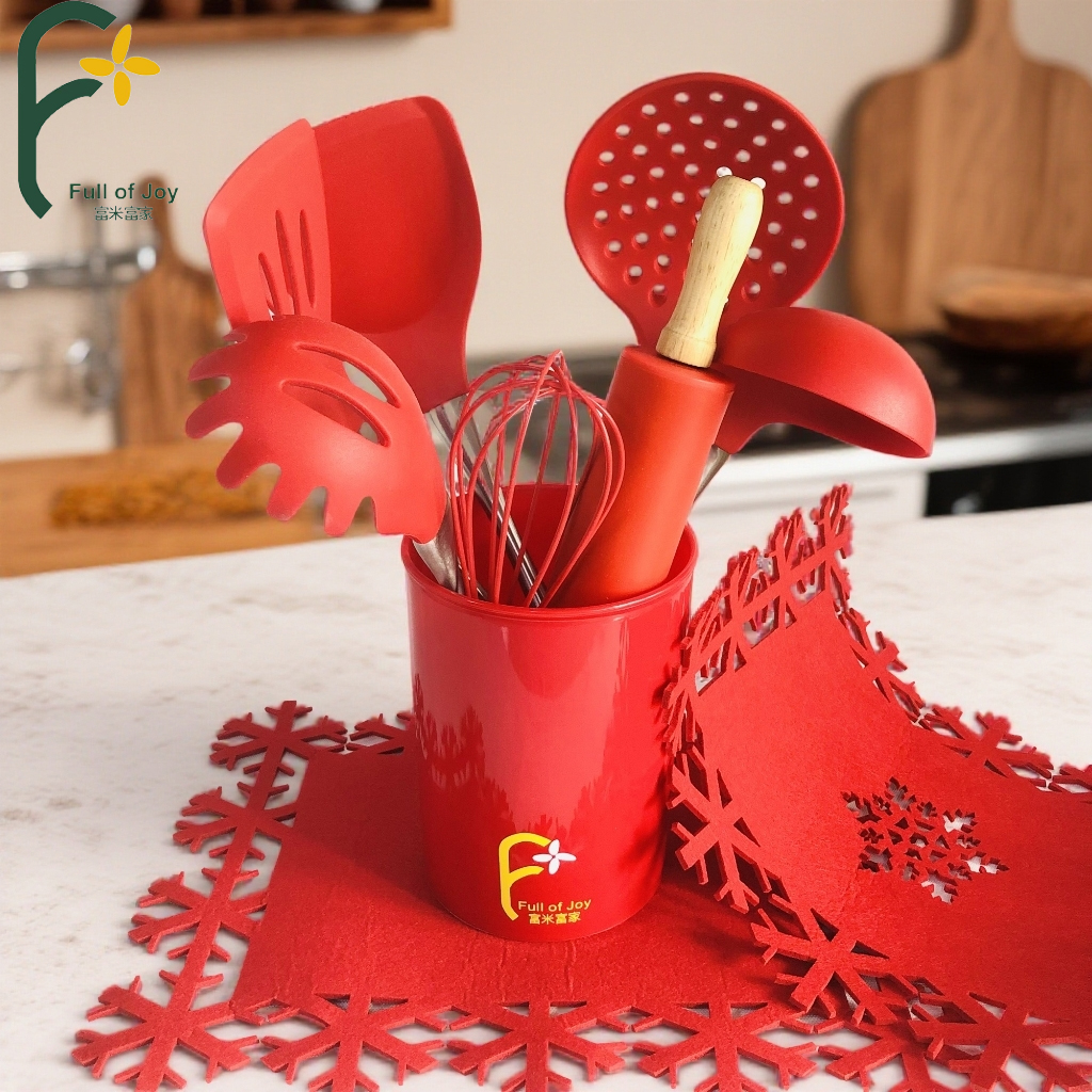 外贸出口品质不锈钢手柄硅胶厨具9件套烹饪铲勺套装家用不伤锅