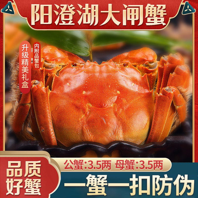 【活蟹】年货阳澄湖大闸蟹礼盒公蟹3.5两母蟹3.5两6/8/10只高标塘养