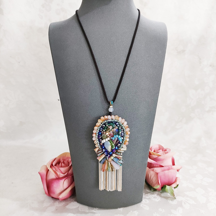 铜合金玻璃项链 民族风夸张项链波西米亚风复古纯手工首饰2723