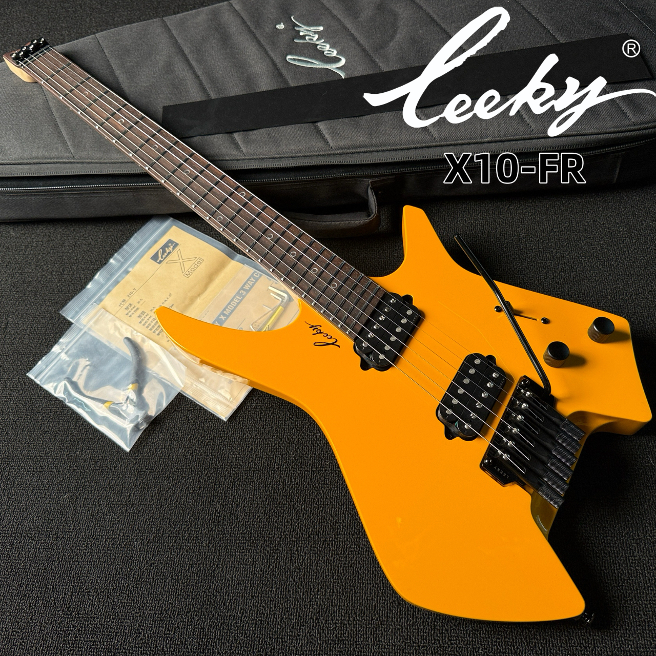现货leeky x10黄色无头双摇新派前卫无头吉他