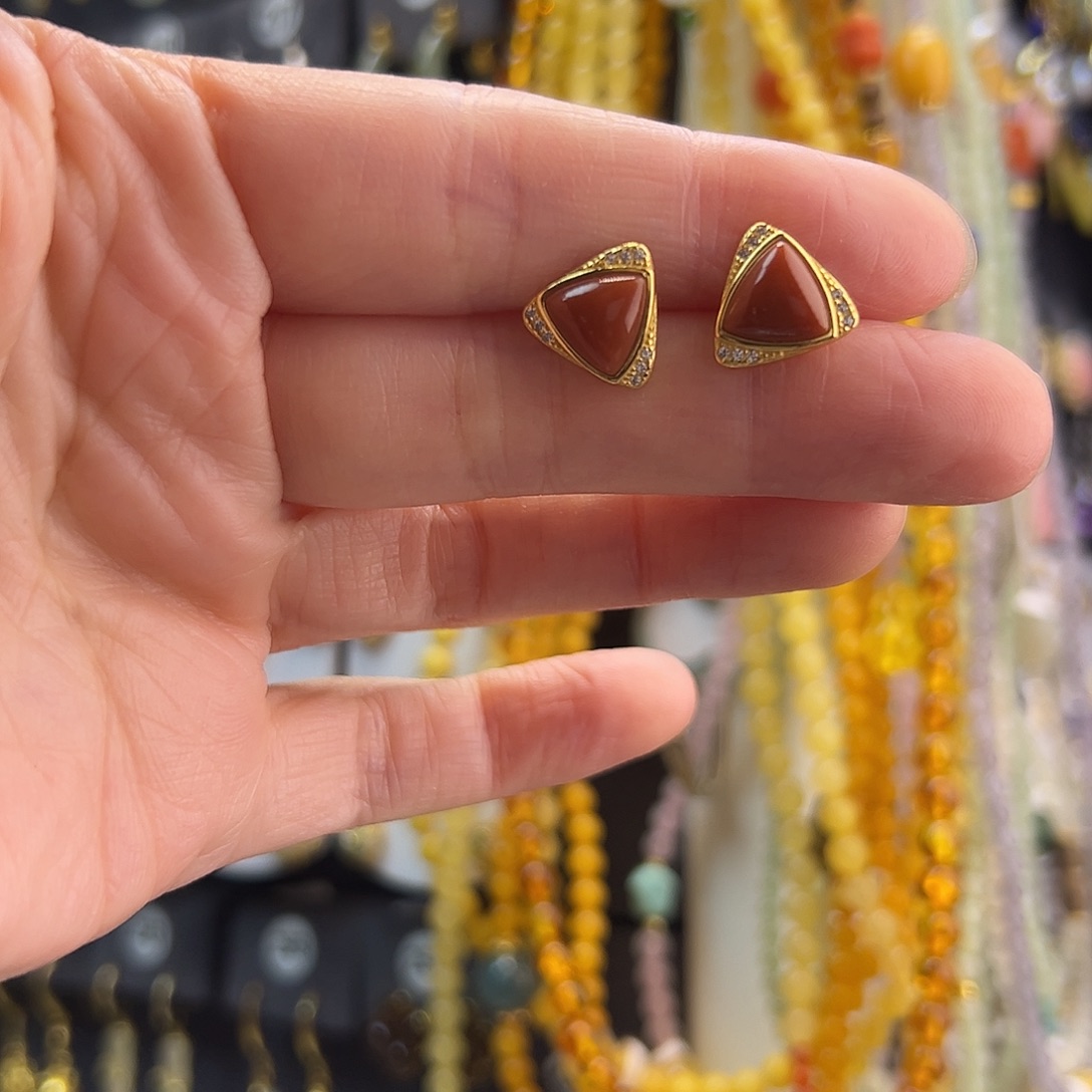南红玛瑙未镶嵌耳饰通体纯银天然南红耳钉
