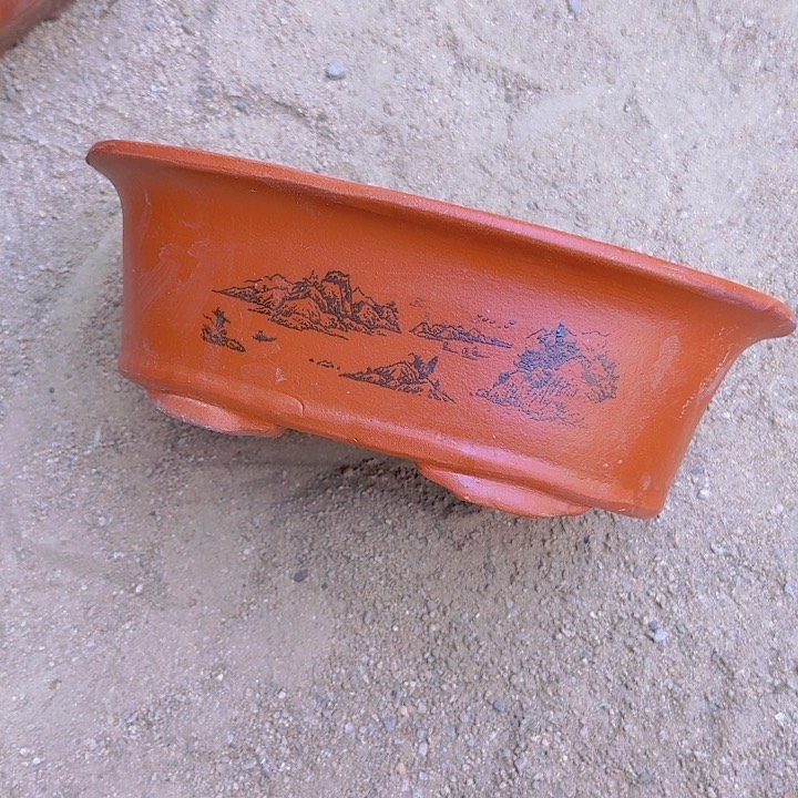 紫砂30红椭圆花盆花盆花盆