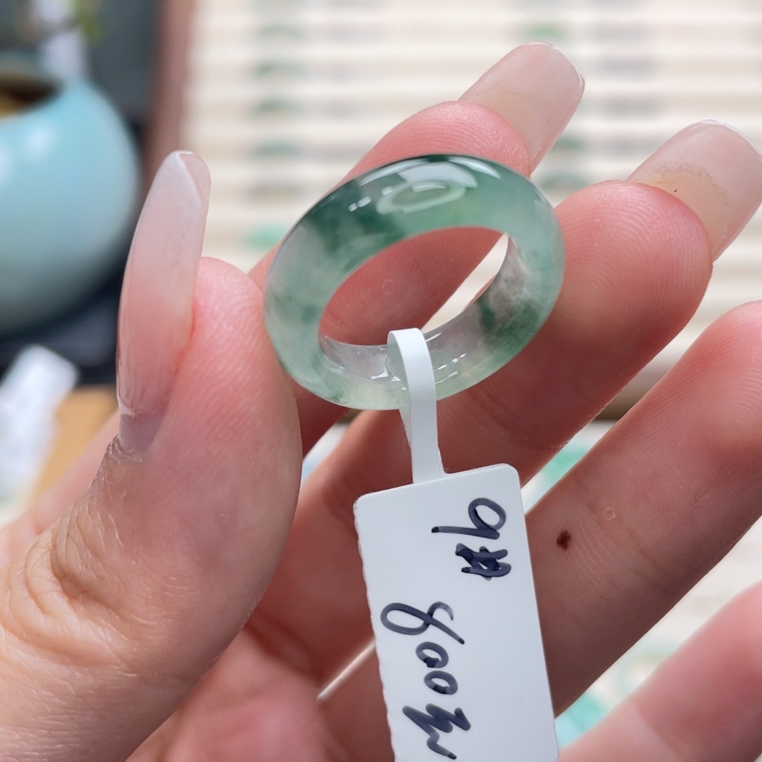 翡翠未镶嵌戒圈a19港圈9冰绿底冰飘花