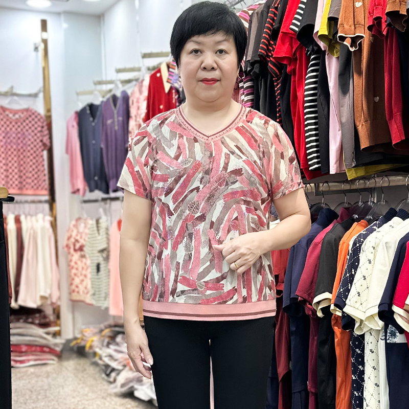 25年时尚洋气妈妈装短袖T恤冰凉打底衫夏中老年女装奶奶婆婆上衣