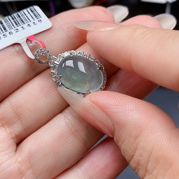 翡翠银S925镶嵌颈饰缅甸翡翠