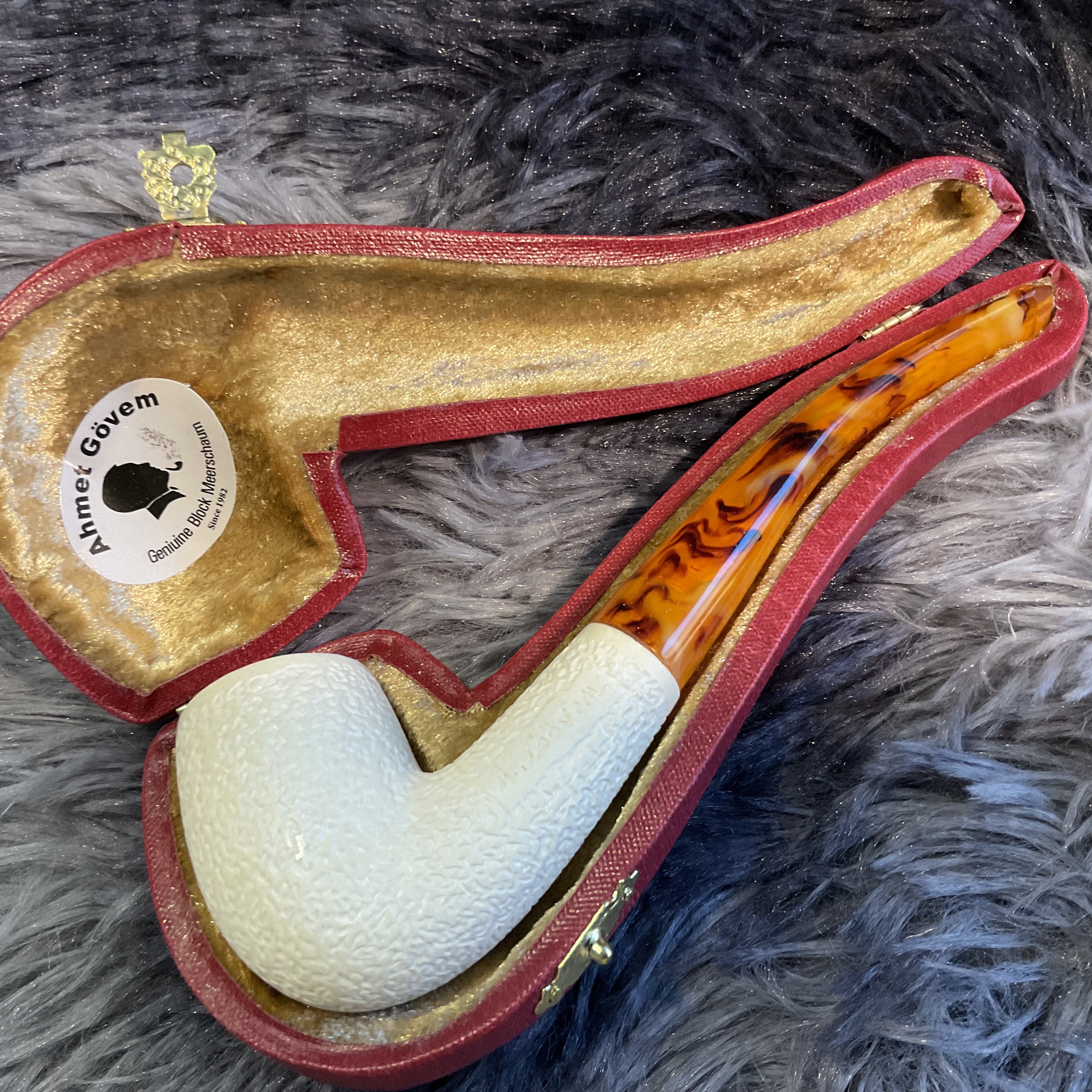 土耳其AGM海泡石烟斗品牌风化雕刻福尔摩斯弯款烟斗