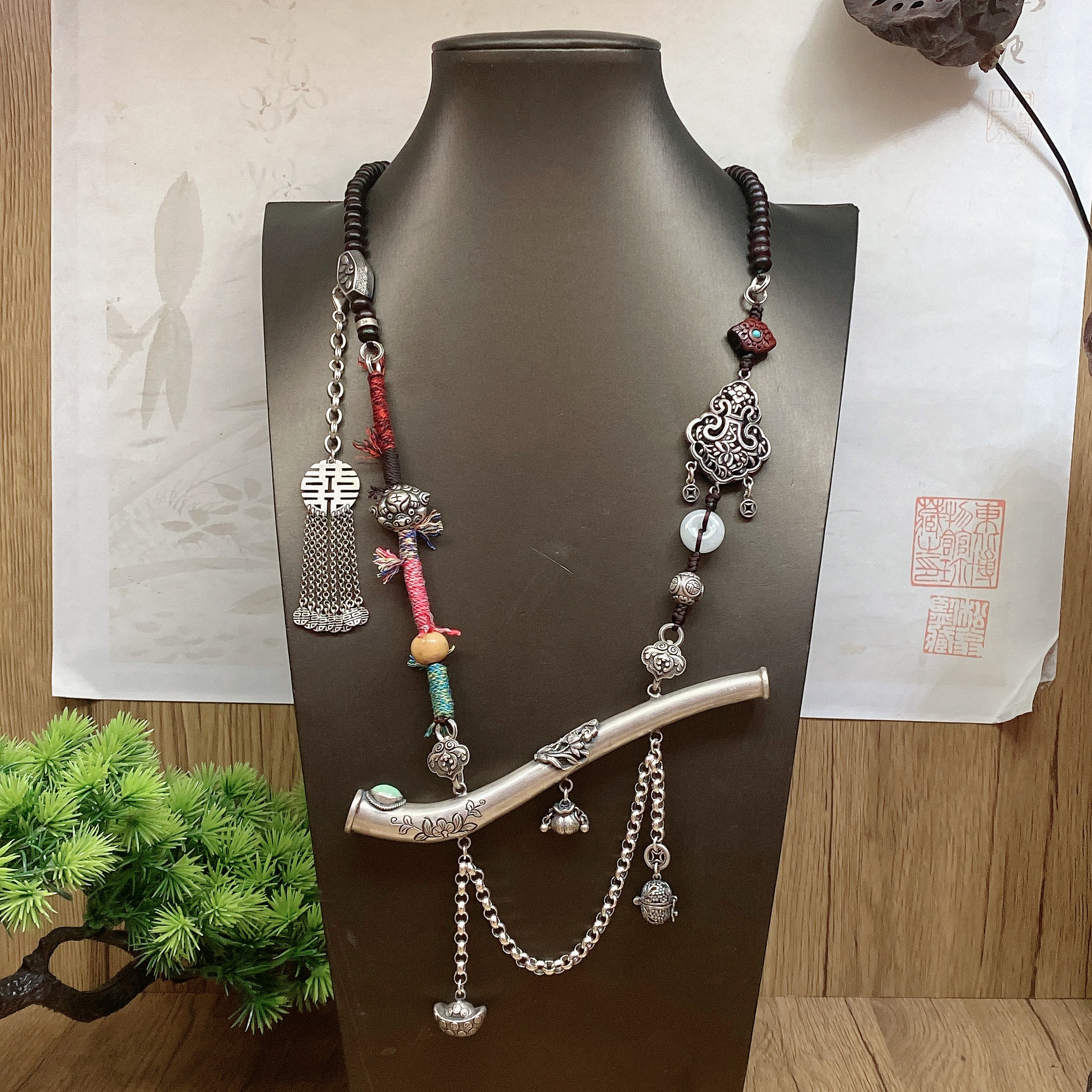 吊坠足银 英英手工制作錾刻纯银项链吊坠