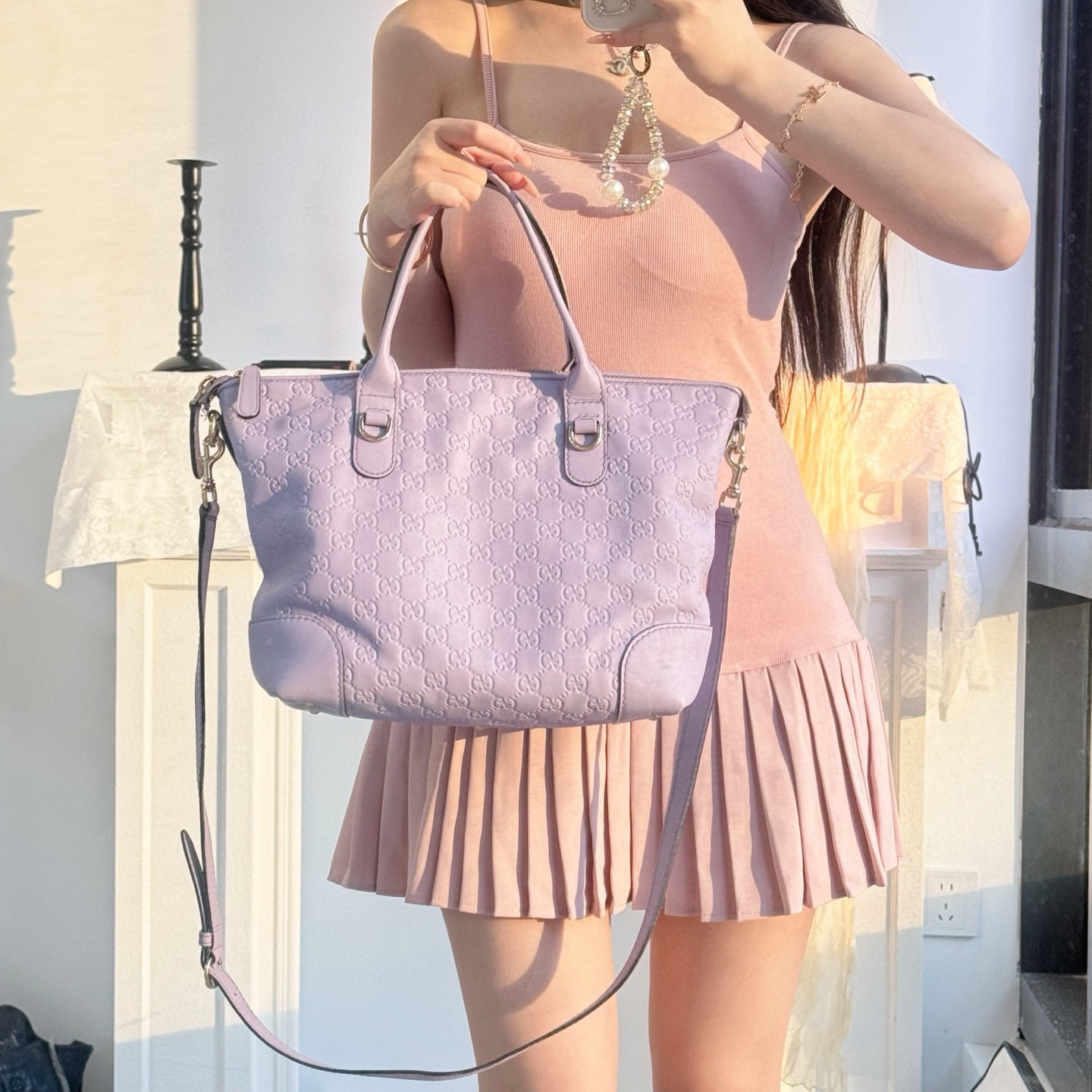 95新 GUCCI/古驰 gucci香芋紫老花托特