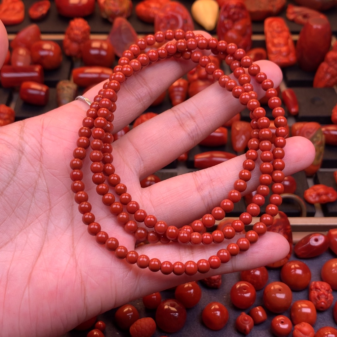 吃***～南红玛瑙未镶嵌川料原矿佛珠4.9mm