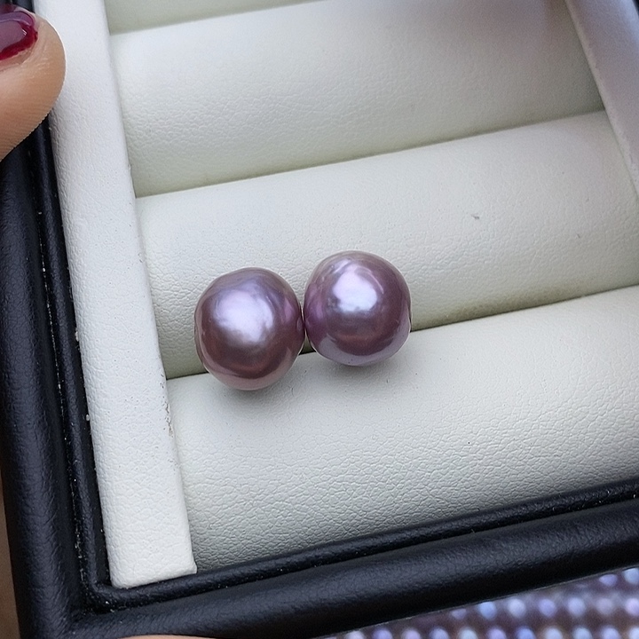 淡水珍珠项链银S925镶嵌粉紫 11.5-12mm