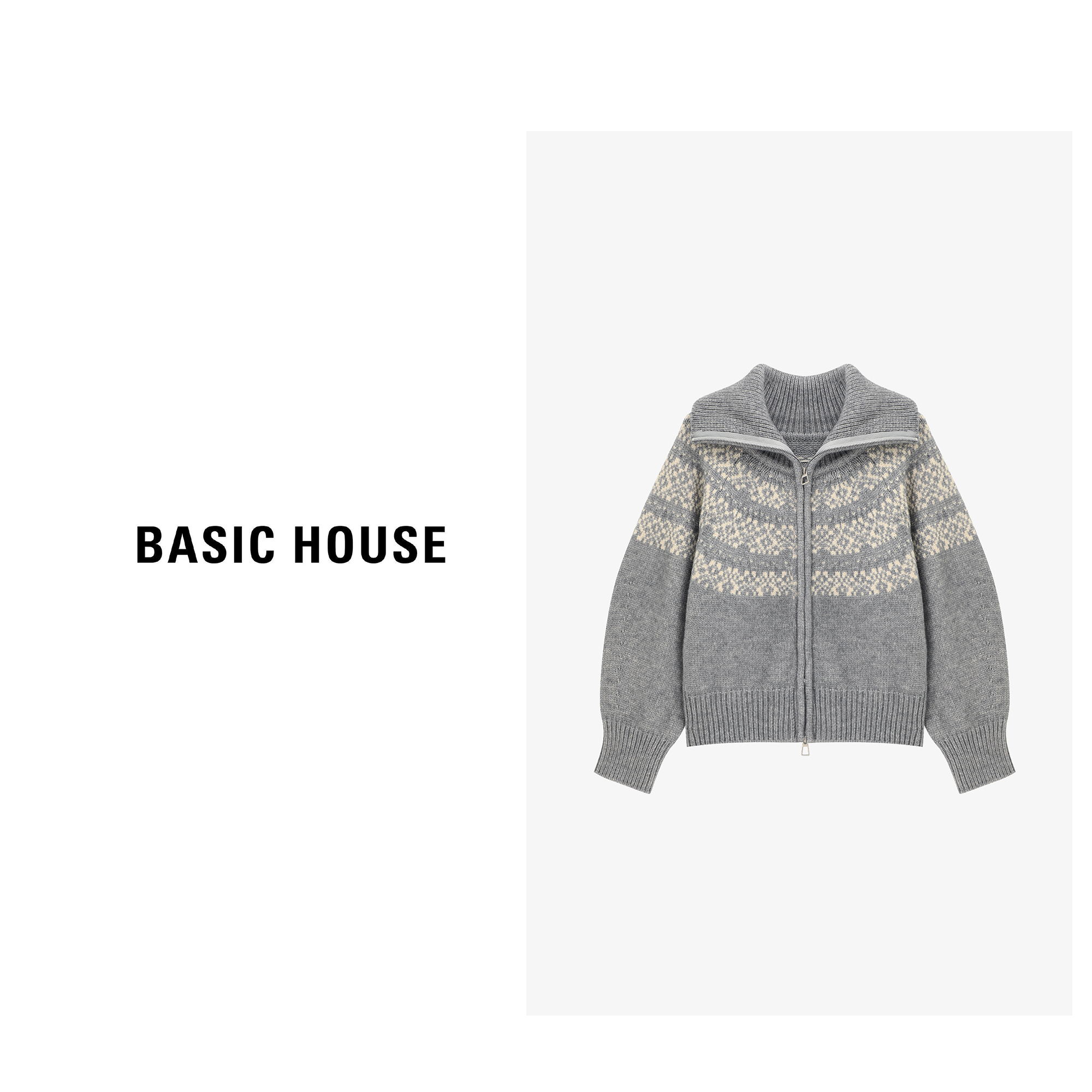 Basic House/百家好秋冬新款时尚费尔岛风开衫毛衣-B0625B5OTE2