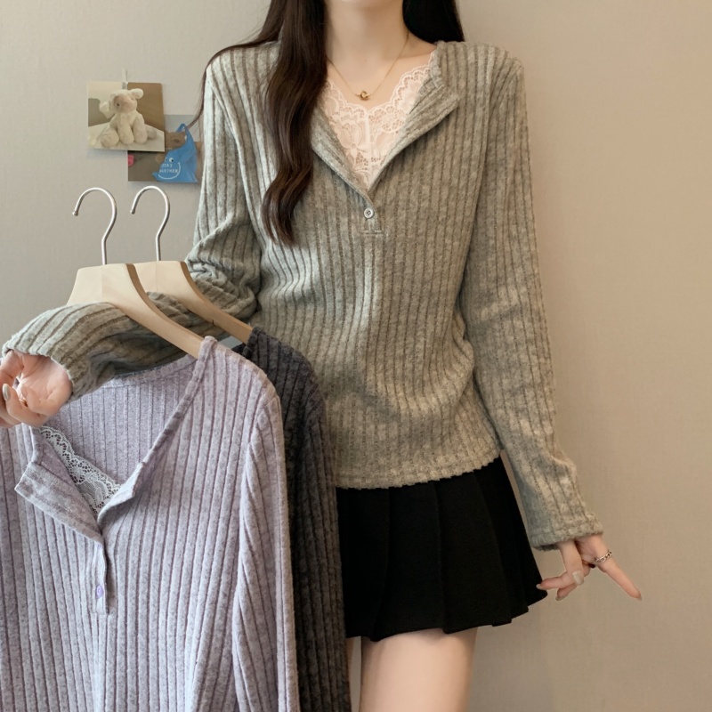 大码女装2025秋季新款单排扣蕾丝纯色百搭设计感胖mm长袖上衣2219