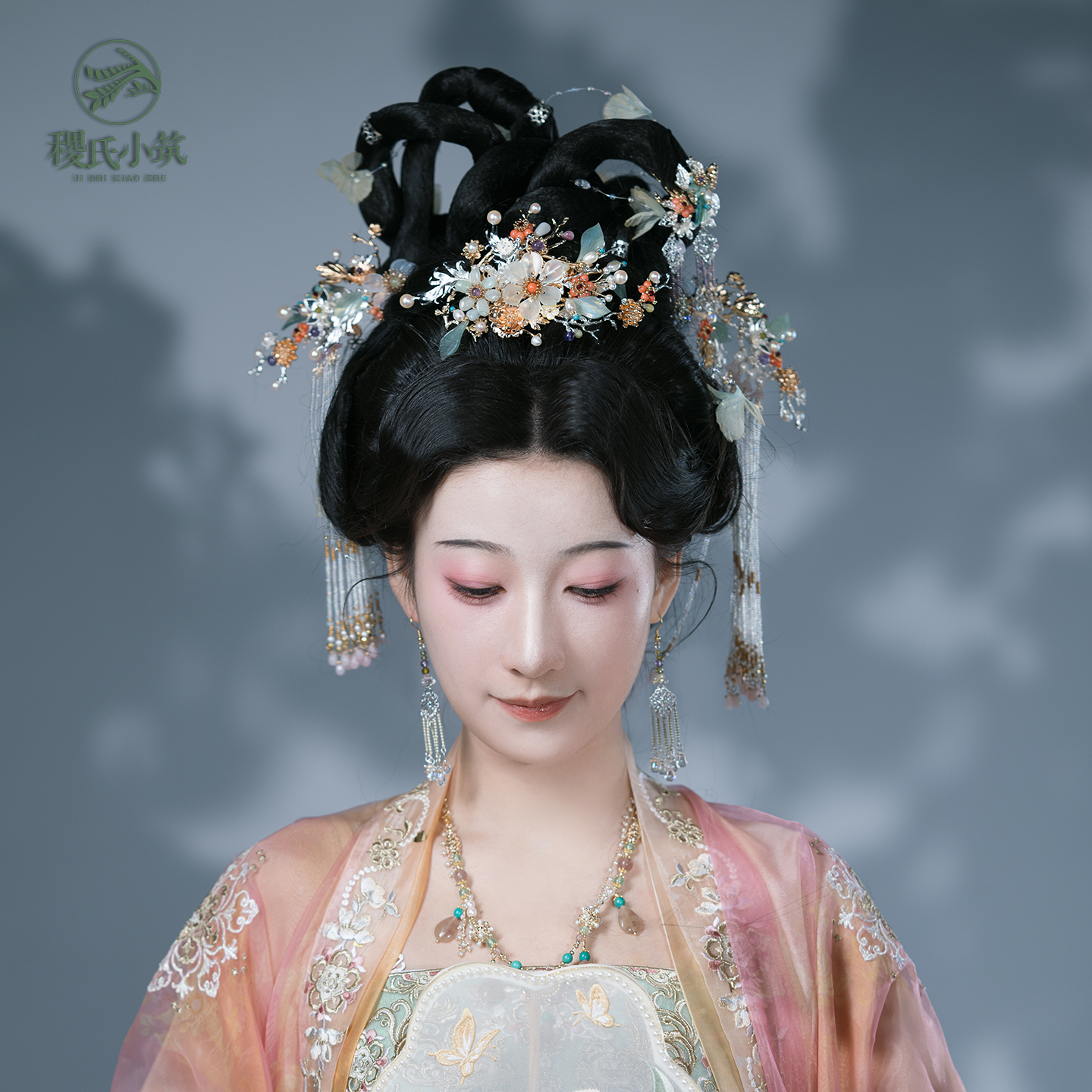 稷氏小筑   花浮玉   古风发饰古典发钗璎珞头饰发梳