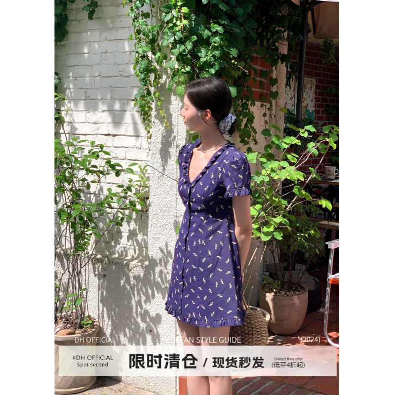 清 DH OFFICIAL大花【初夏恋曲】夏日风情 法式碎花气质连衣裙