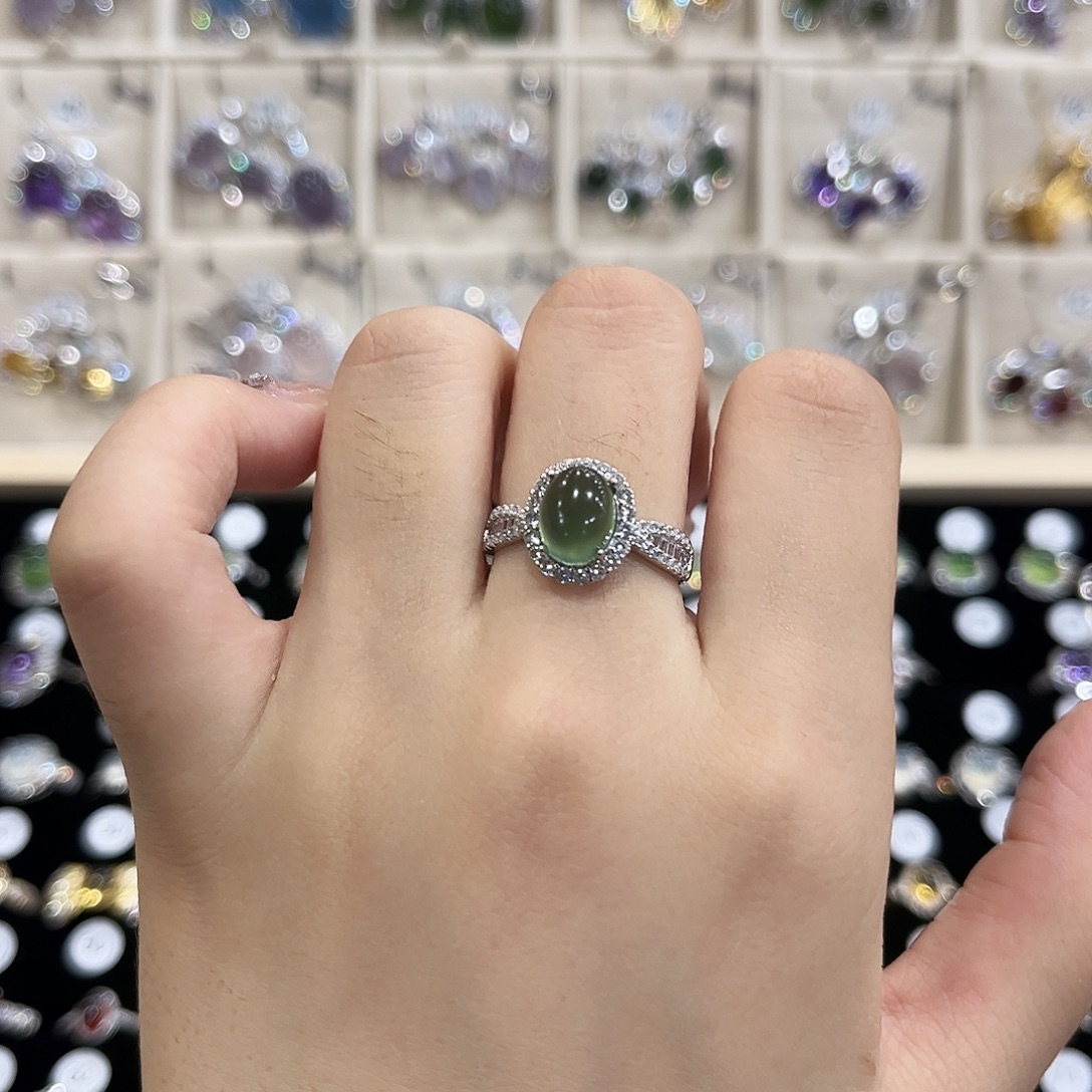 今***️岫玉银S925镶嵌戒指