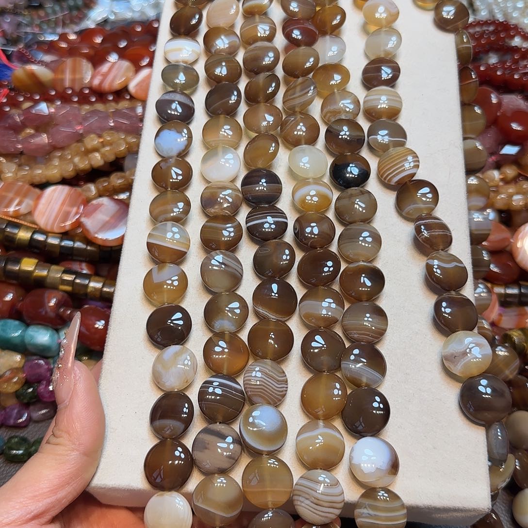 玛瑙/玉髓未镶嵌珠宝半成品16mm美拉德圆饼一条