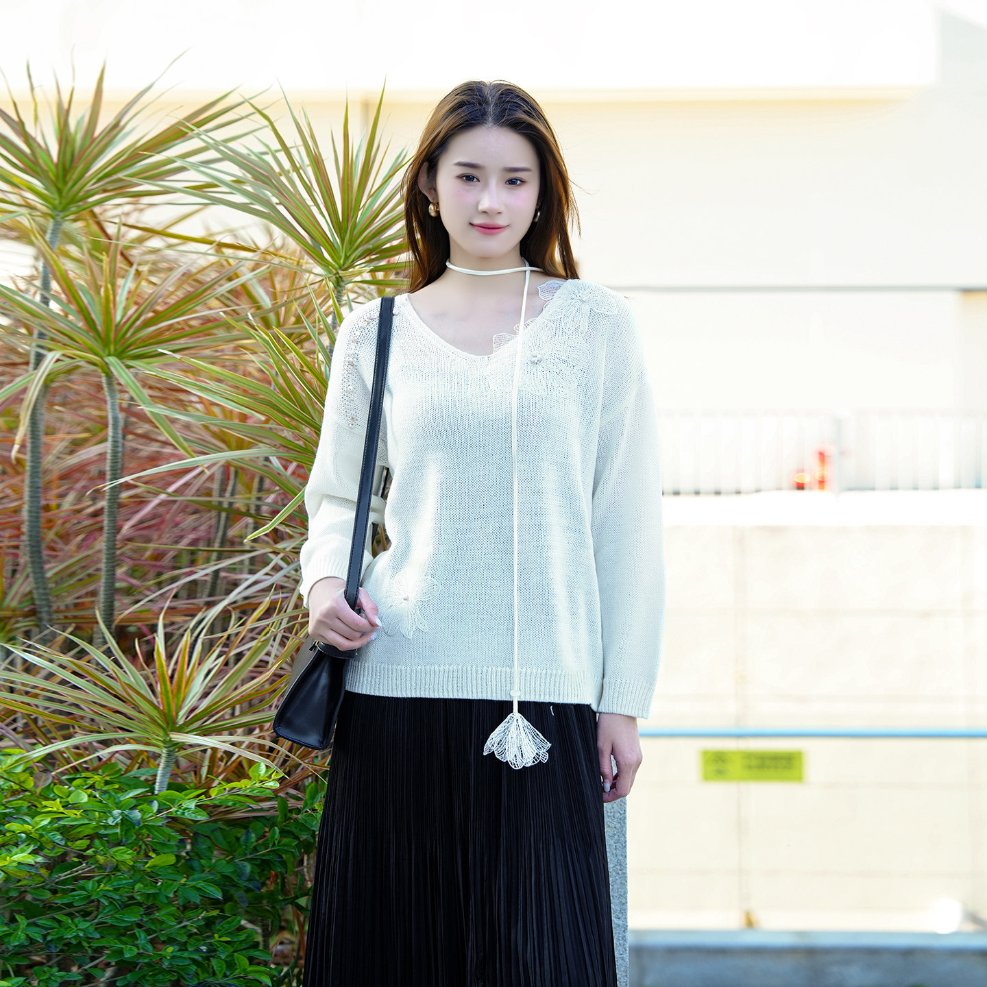 YAOLY姚领米白气质针织上衣针织衫880N12491