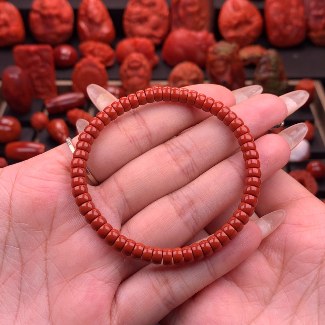 南红玛瑙南红川料原矿药片手串5.3mm未镶嵌