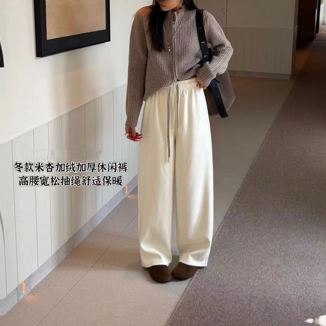 88088韩系简约抽绳垂感加绒阔腿裤女冬显腿长显瘦