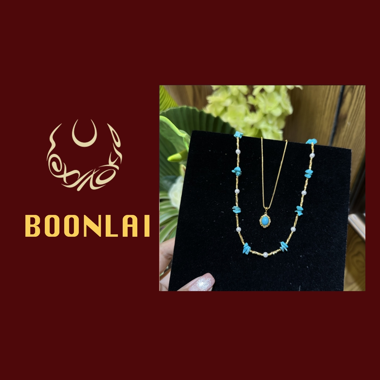 铜合金仿珍珠项链 Boonlai 蓝色双层间隔珠珠项链4152