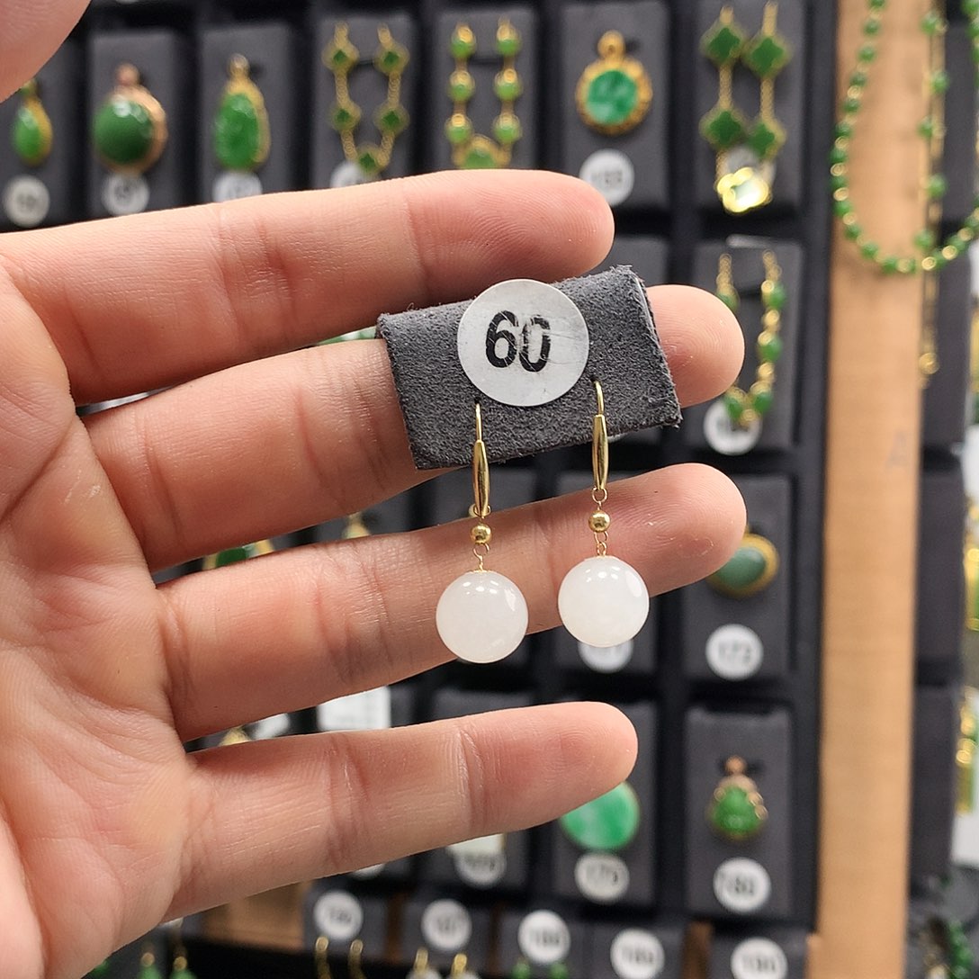 和田玉耳饰18K金镶嵌