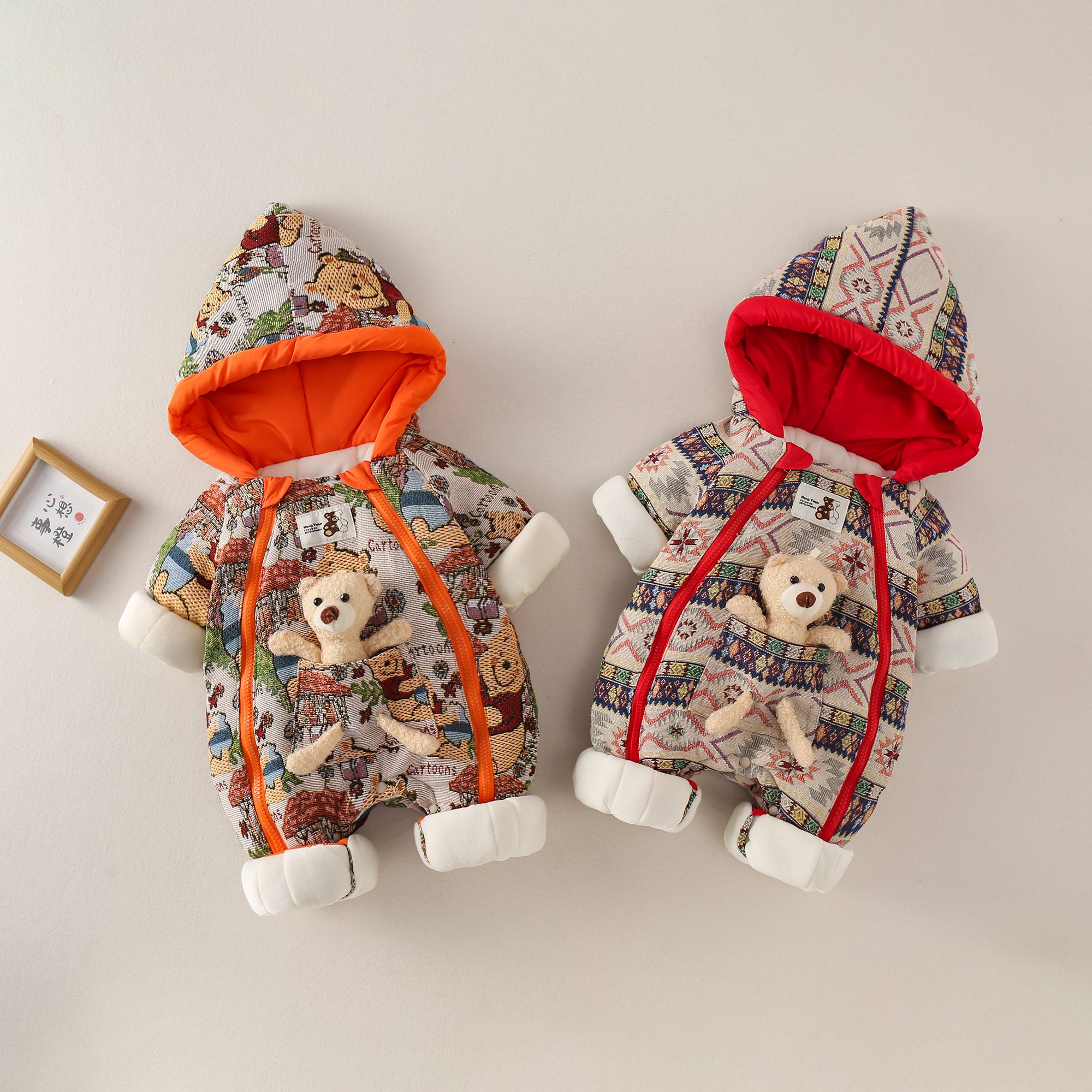 婴幼儿冬季加棉加厚外出服连体衣双拉链男女宝宝衣服