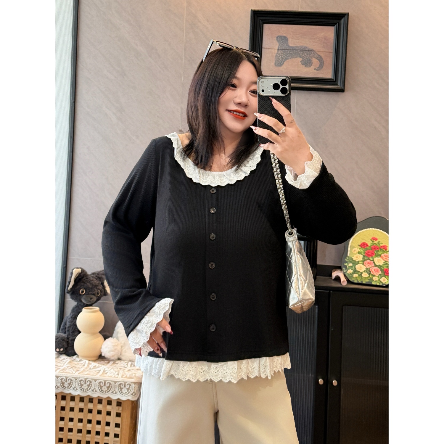 花契“松岛软糖”大码女装冬季宽松200斤胖mm少女感针织衫16415-H