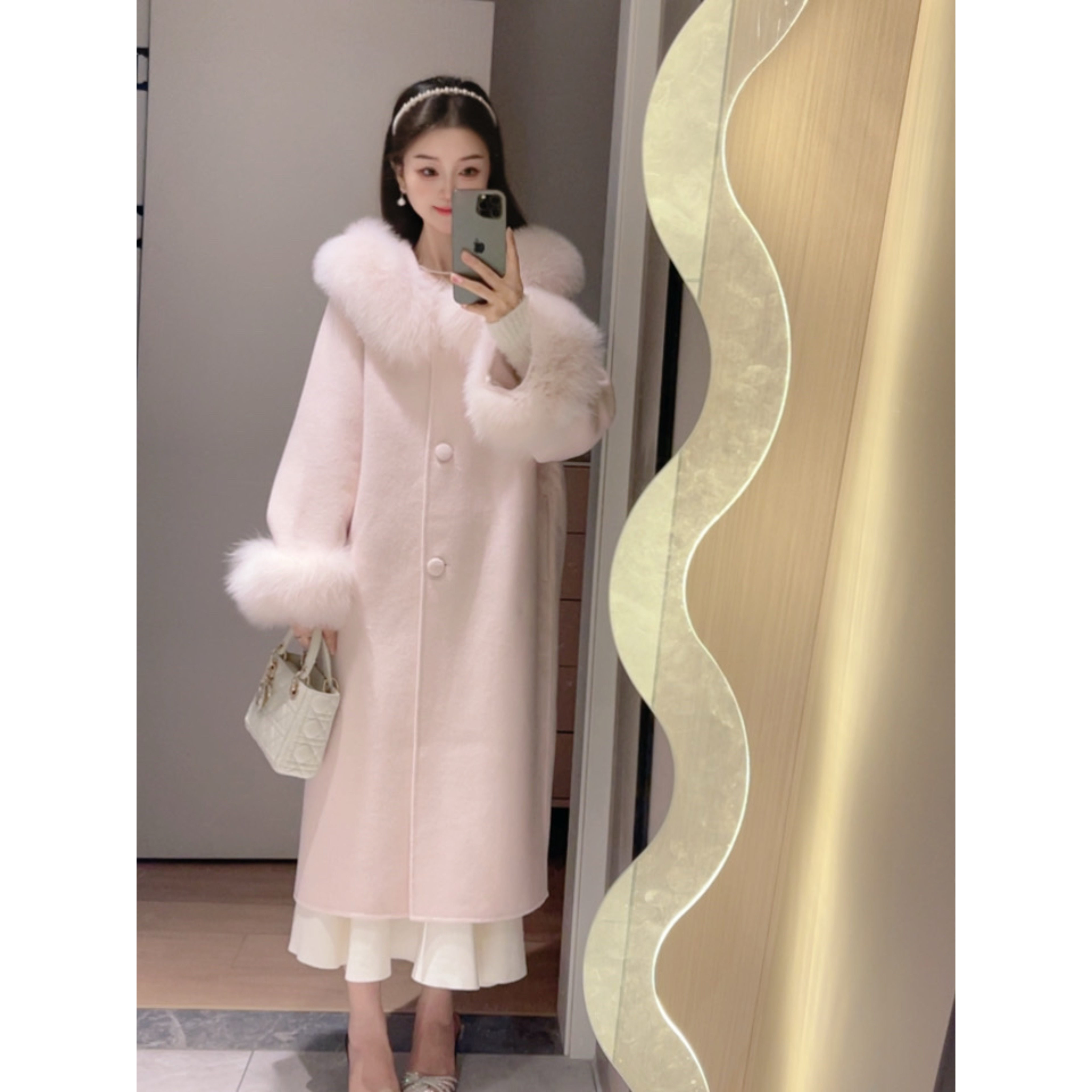 【朝朝暮暮】2025新款双面羊毛大衣显瘦高级宽松版狐狸毛