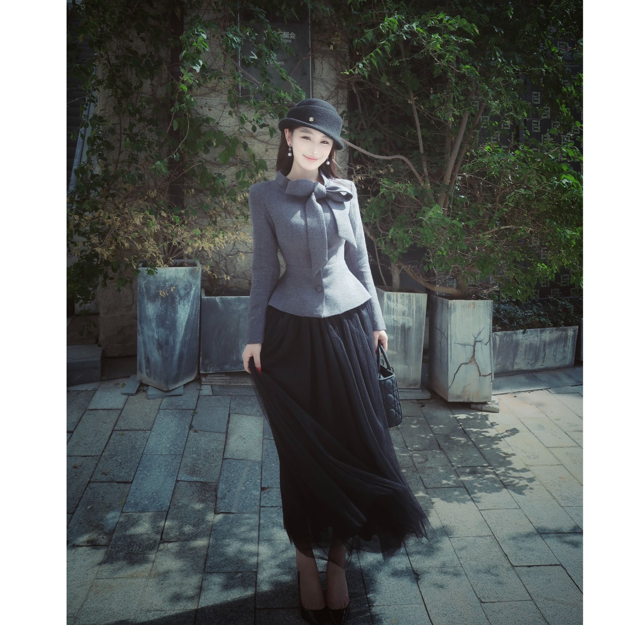 WW定制「冬日爱丁堡」显瘦气质网红轻奢百搭小众设计感上衣半裙套装