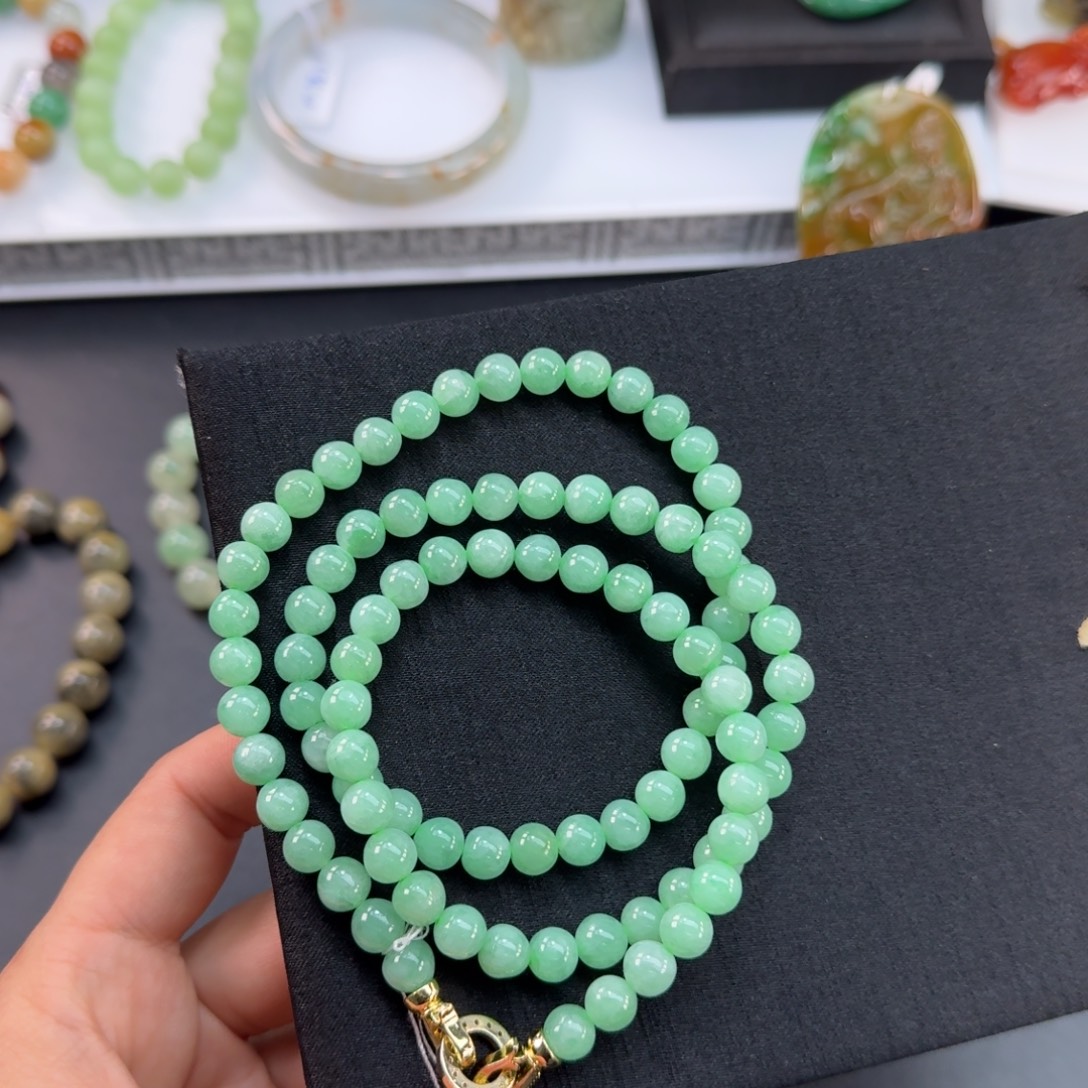 翡翠未镶嵌项链满色项链