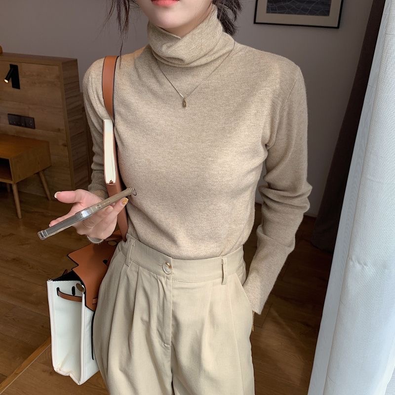 高领百搭修身长袖内搭针织显瘦打底衫女秋冬慵懒风
