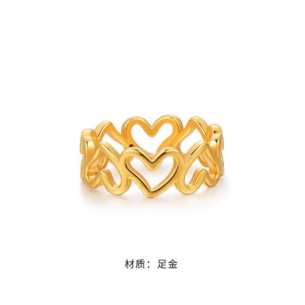 【宝悦专属】足金999 心形镂空手戒轻奢气质小众简约