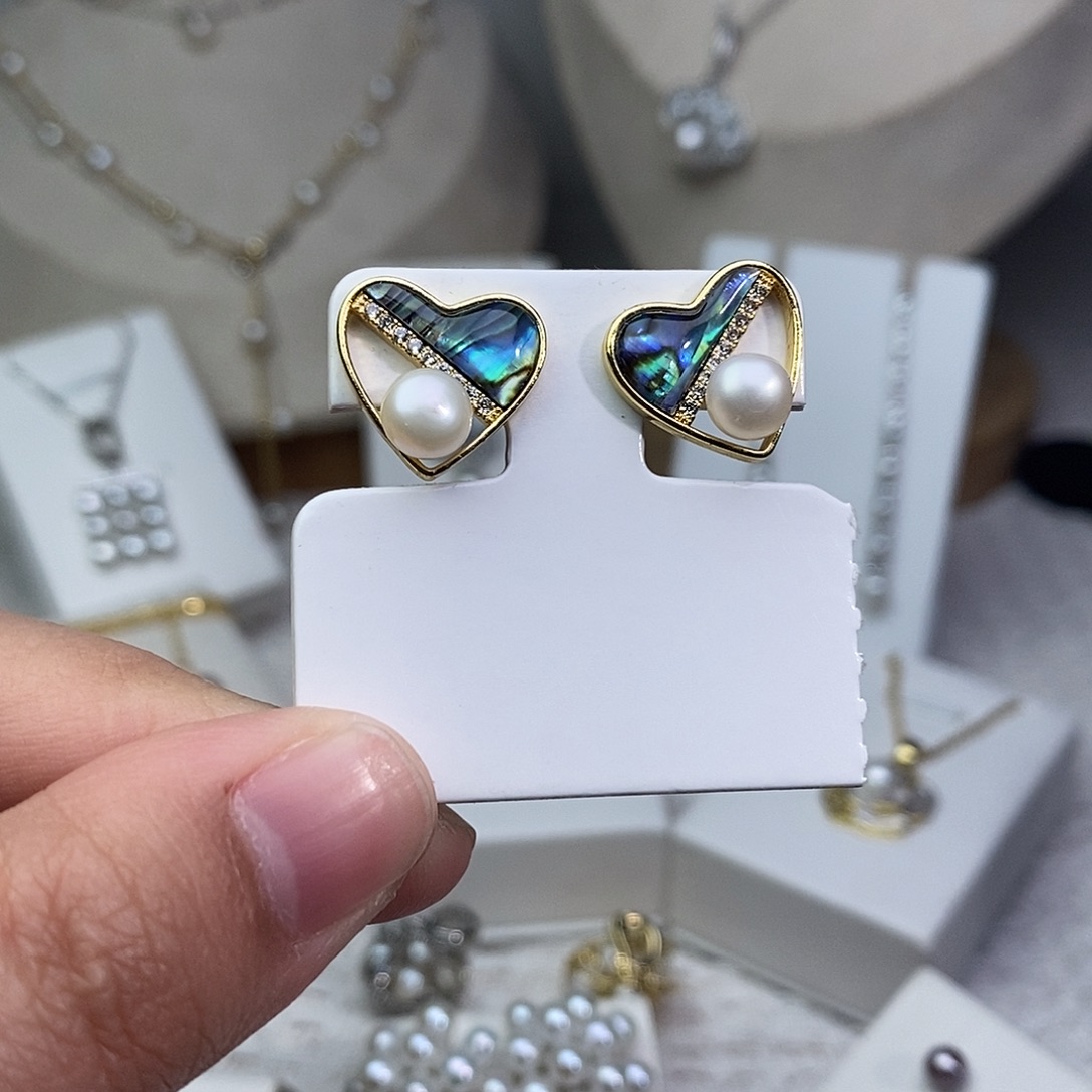 淡水珍珠银S925镶嵌耳饰